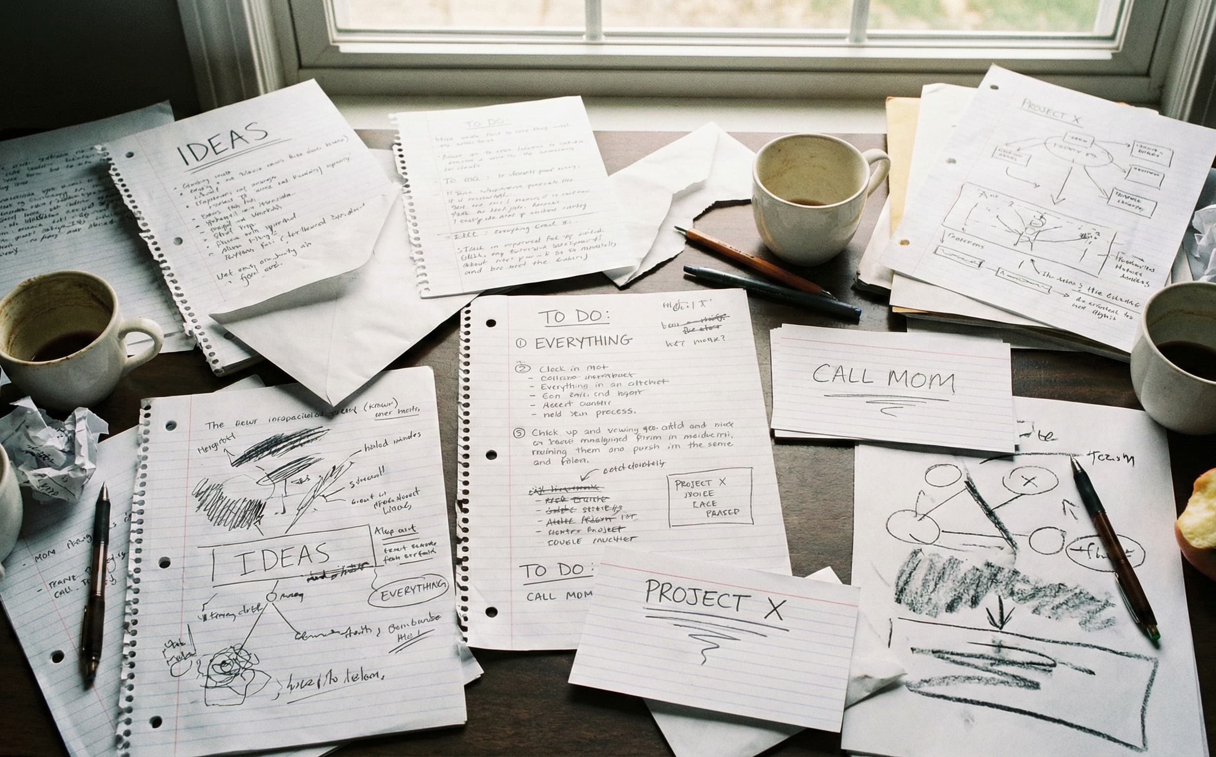 Handwritten menu notes on a desk